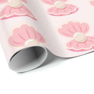 Roze omhulsel van zee en parelvormig verpakkingspa cadeaupapier