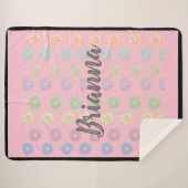 Roze omkeerbare aangepaste naam Donut Sherpa Blank Deken (Voorkant (horizontaal))
