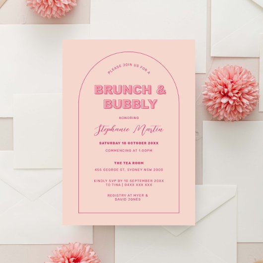 Roze omlijn Vet type Brunch & bubel uitnodiging