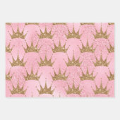 Roze ompapier met gouden kroonkronen inpakpapier vel (Voorkant 3)