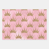 Roze ompapier met gouden kroonkronen inpakpapier vel (Voorkant 2)