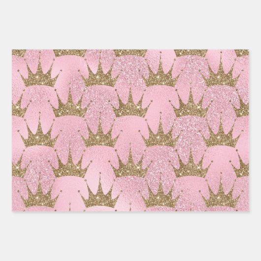 Roze ompapier met gouden kroonkronen inpakpapier vel (Voorkant)