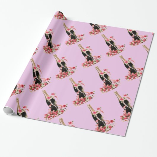 Roze ompapier voor champagne en Rozen Cadeaupapier (Uitgerold)
