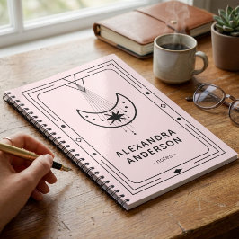 Roze Omrande Hemel Sterren Halve Maan Notitieboek