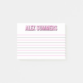 Roze omtrek Zwarte Schaduw Blok Letters Lined Post-it® Notes