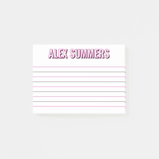 Roze omtrek Zwarte Schaduw Blok Letters Lined Post-it® Notes (Voorkant)