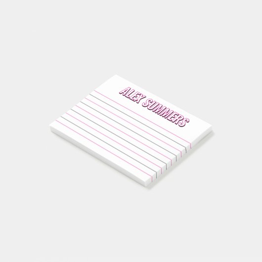 Roze omtrek Zwarte Schaduw Blok Letters Lined Post-it® Notes (Schuin)