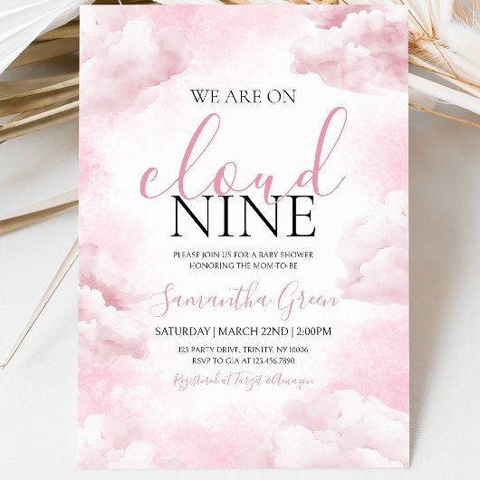 Roze On Cloud 9 Baby Shower Kaart