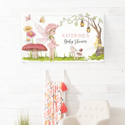 Roze, onbuigzaam Baby shower van Fairy Tale Spandoek (Insitu)