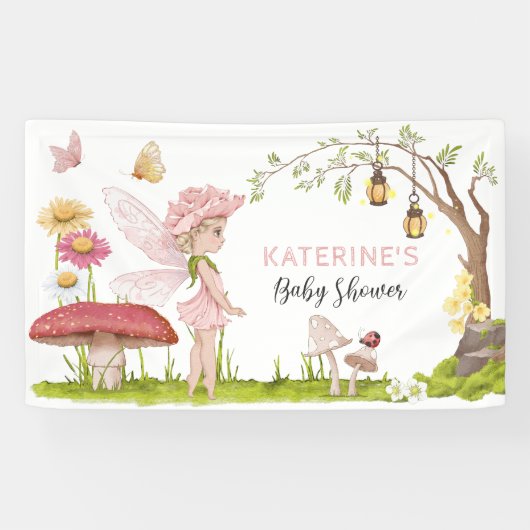 Roze, onbuigzaam Baby shower van Fairy Tale Spandoek (Horizontaal)