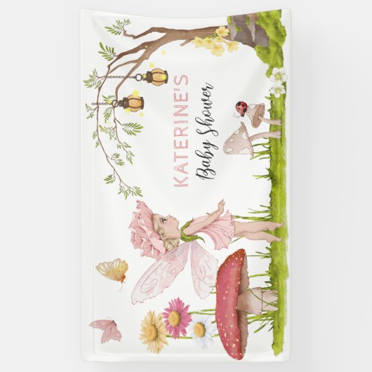 Roze, onbuigzaam Baby shower van Fairy Tale Spandoek (Verticaal)