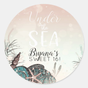 Roze onder de strandschelpen Beach Sweet 16-feest Ronde Sticker