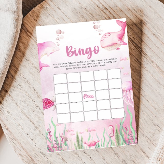 Roze Onder de Zee Baby Shower Bingo Spel (Under the Sea Baby Shower Game)