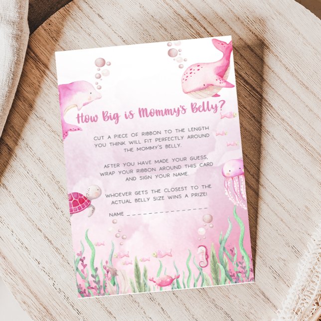 Roze Onder de Zee Baby Shower Hoe Groot Is Spel (Under the Sea Baby Shower Game)