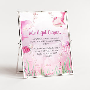 Roze Onder de Zee Douchen Laat Nacht Luiers Bord Poster