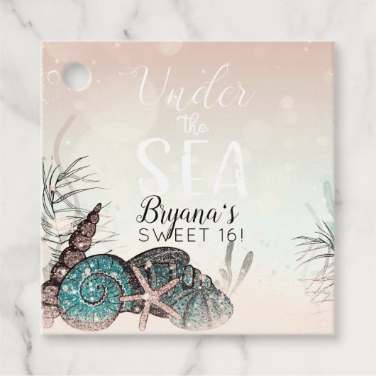 Roze Onder de Zee Schelpen Strand Sweet 16 Feest Bedankjes Labels (Voorkant)