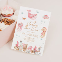 Roze 'Onder de Zee' verjaardagsuitnodiging