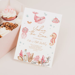Roze 'Onder de Zee' verjaardagsuitnodiging Kaart