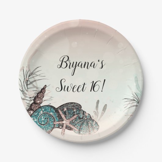 Roze onder de zeebaars strand 16 partij papieren bordje (Voorkant)