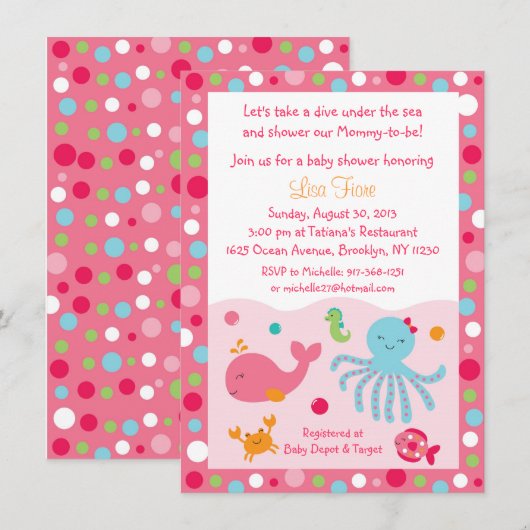 Roze onder het Baby shower Zee Kaart (Voorkant / Achterkant)