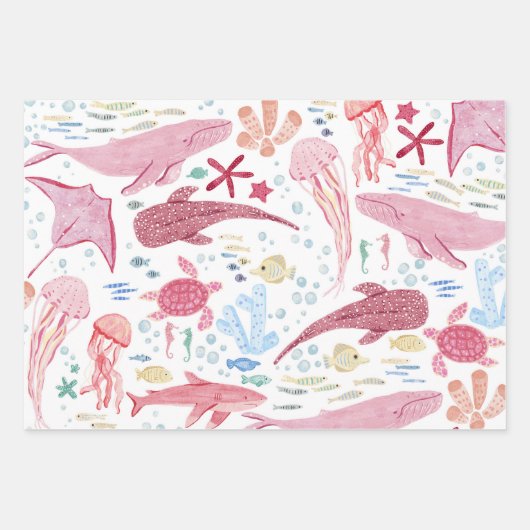 Roze onder het Zee 1e verjaardag Inpakpapier Vel (Voorkant 3)