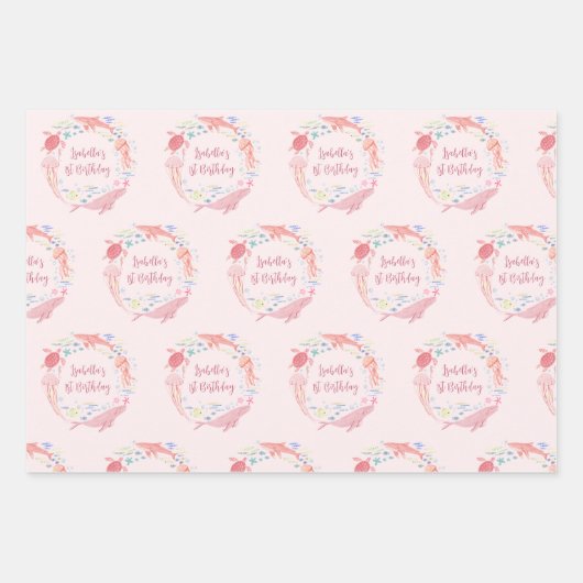 Roze onder het Zee 1e verjaardag Inpakpapier Vel (Voorkant 2)