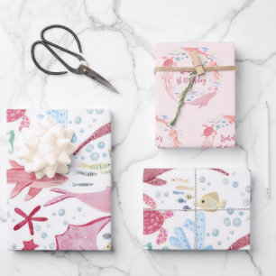 Roze onder het Zee 1e verjaardag Inpakpapier Vel