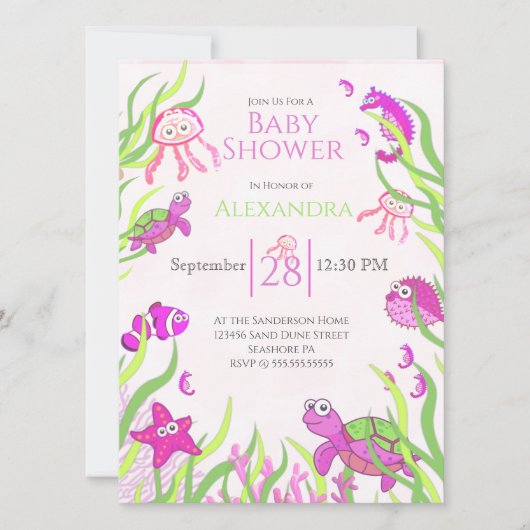 Roze onder het Zee Baby Girl Shower (Voorkant)