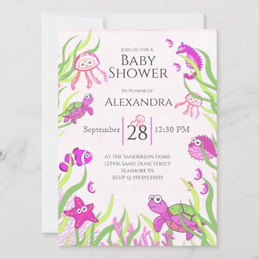 Roze onder het Zee Baby Girl Shower (Voorkant)