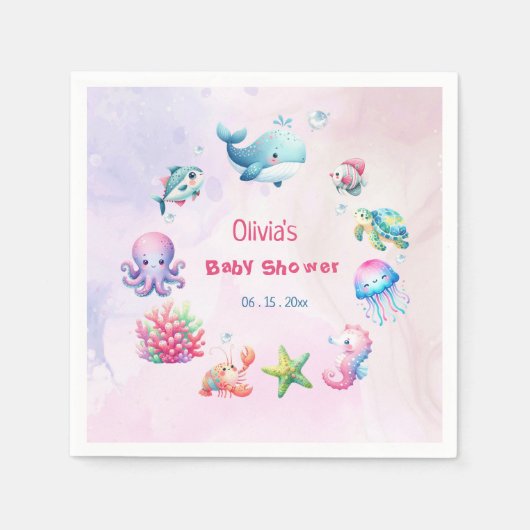 Roze onder het Zee meisje Baby shower Servet (Voorkant)