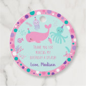 Roze onder het Zee Nautical Whale Birthday Bedankjes Labels (Voorkant)