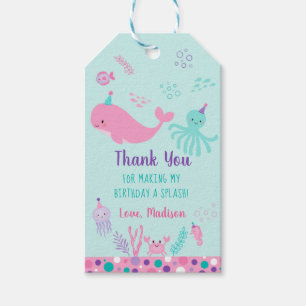 Roze onder het Zee Nautical Whale Birthday Cadeaulabel