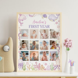 Roze Onder het Zee Verjaardag Foto Milestone Sign Poster