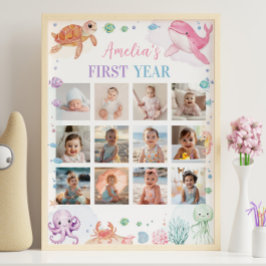 Roze Onder het Zee Verjaardag Foto Milestone Sign Poster