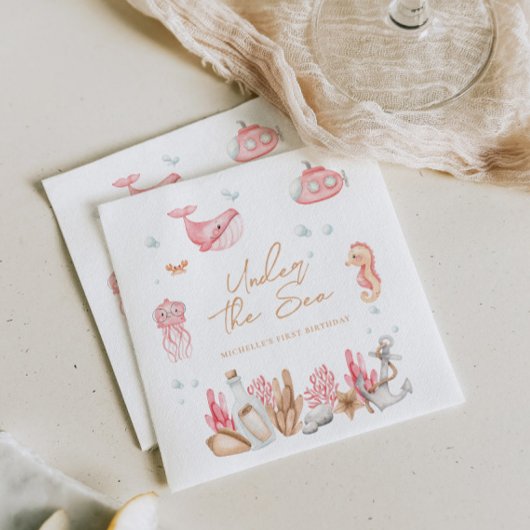 Roze onder het Zee Verjaardag Servet