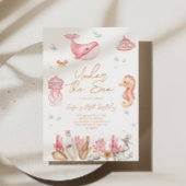 Roze onder het Zee Verjaardagsuitnodiging Kaart