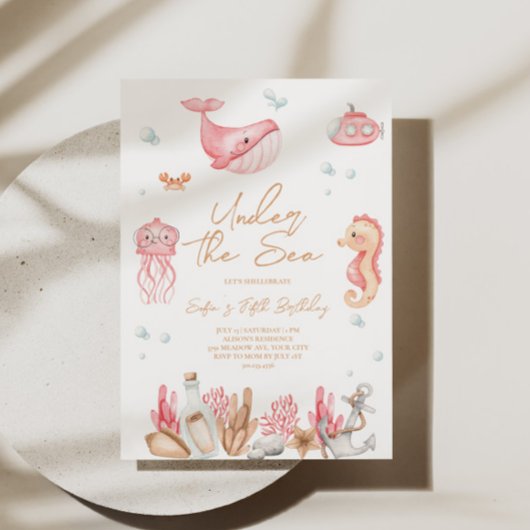 Roze onder het Zee Verjaardagsuitnodiging Kaart