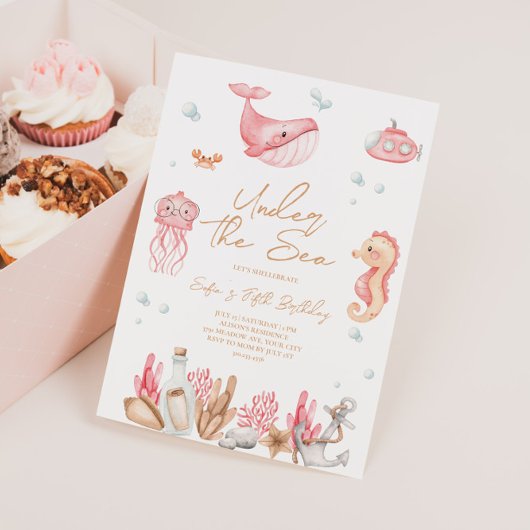 Roze onder het Zee Verjaardagsuitnodiging Kaart