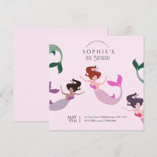 Roze Onder het Zee Zeemeermin Verjaardag Kaart (Voorkant / Achterkant)