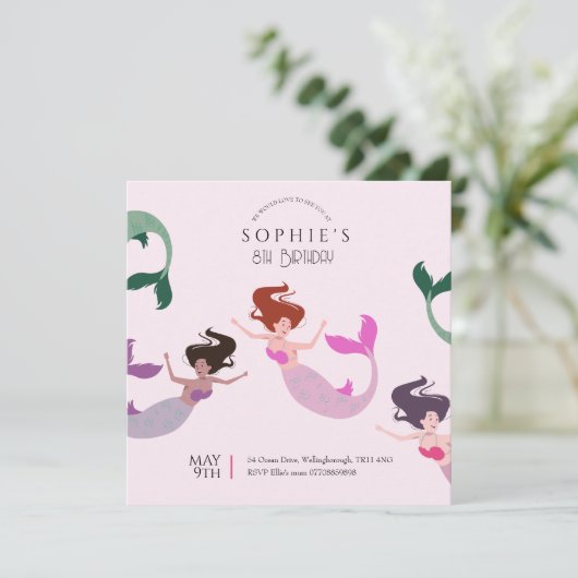 Roze Onder het Zee Zeemeermin Verjaardag Kaart (Staand voorkant)