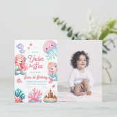 Roze Onder het Zee Zeemeerminnen Kids Verjaardagsf Kaart (Staand voorkant)