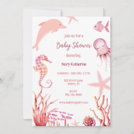 Roze Onder het Zeeen baby shower Kaart