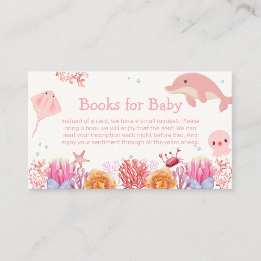 Roze Onder Zee Dolfijn Meisje Boeken voor Baby sho Informatiekaartje (Voorkant)