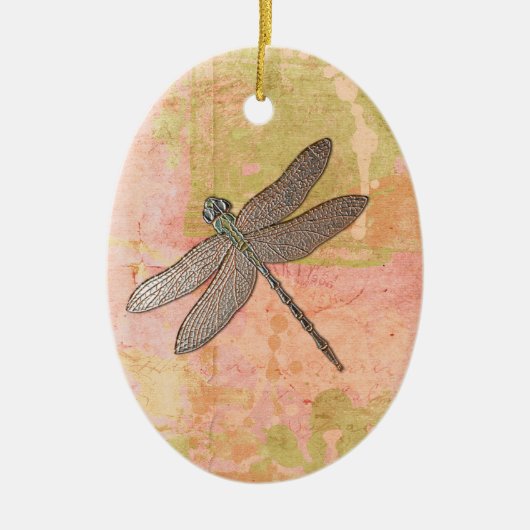 Roze onderdrukkingen Dragonfly Keramisch Ornament (Voorkant)