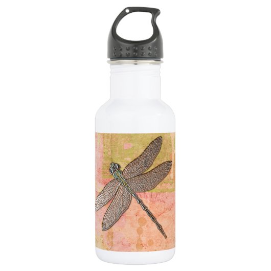 Roze onderdrukkingen Dragonfly Waterfles (Voorkant)