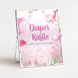 Roze onderwater baby shower luier raffle bord poster