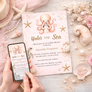 Roze onderwater oceaan dieren meisje Baby Shower Kaart