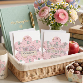 Roze Onderwijzer School Letters Patroon Bedankkaart