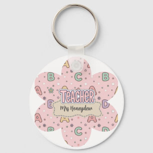Roze Onderwijzer School Letters Patroon  Sleutelhanger