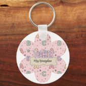 Roze Onderwijzer School Letters Patroon Sleutelhanger (Voorkant)